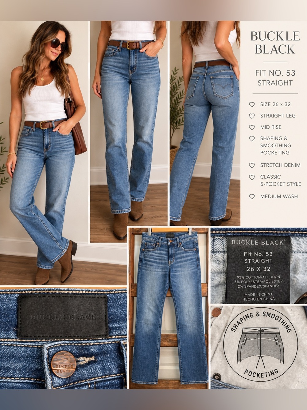 Buckle Black Fit No. 53 Straight Stretch Jeans 26x32